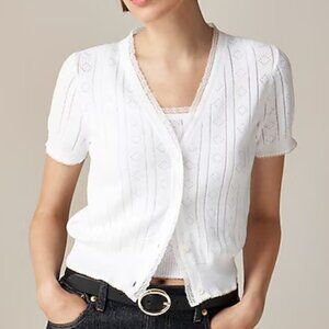J. Crew Pointelle short-sleeve V-neck cardigan in ultra-fine cotton Size M